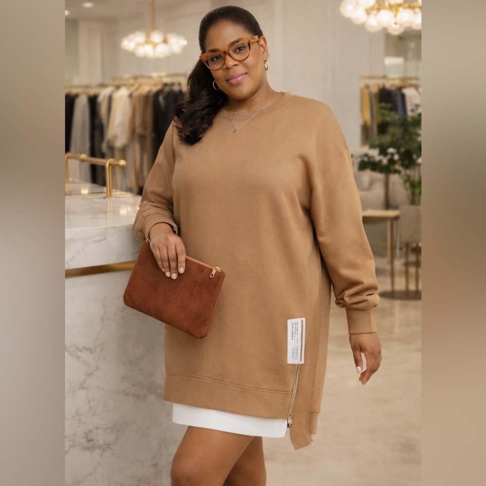 Chic Tan Oversize Mini Dress Size Large